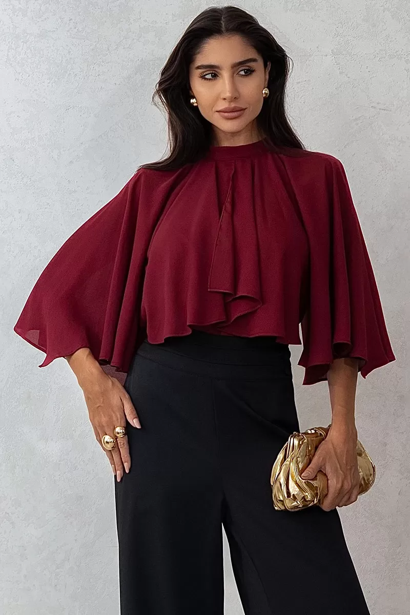 Miss Misses - Crepe Vanda Shirt Overlay with Wine Button - 54516006 Miss Misses - Crepe Vanda Shirt Overlay with Wine Button - 54516006