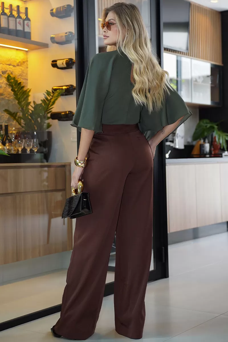 Miss Misses - Crepe Vanda Shirt Overlay with Green Button - 54516023 Miss Misses - Crepe Vanda Shirt Overlay with Green Button - 54516023