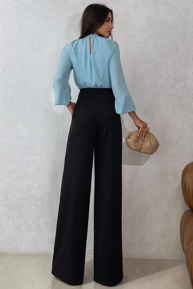 Miss Misses - Celina Crepe Shirt with Ruffled Collar, Long Sleeve, Blue - 54515002 Miss Misses - Celina Crepe Shirt with Ruffled Collar, Long Sleeve, Blue - 54515002