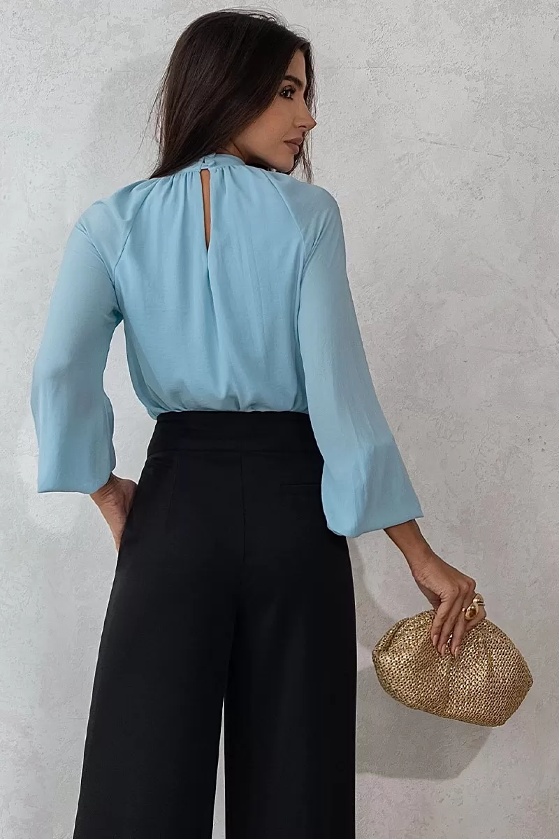 Miss Misses - Celina Crepe Shirt with Ruffled Collar, Long Sleeve, Blue - 54515002 Miss Misses - Celina Crepe Shirt with Ruffled Collar, Long Sleeve, Blue - 54515002