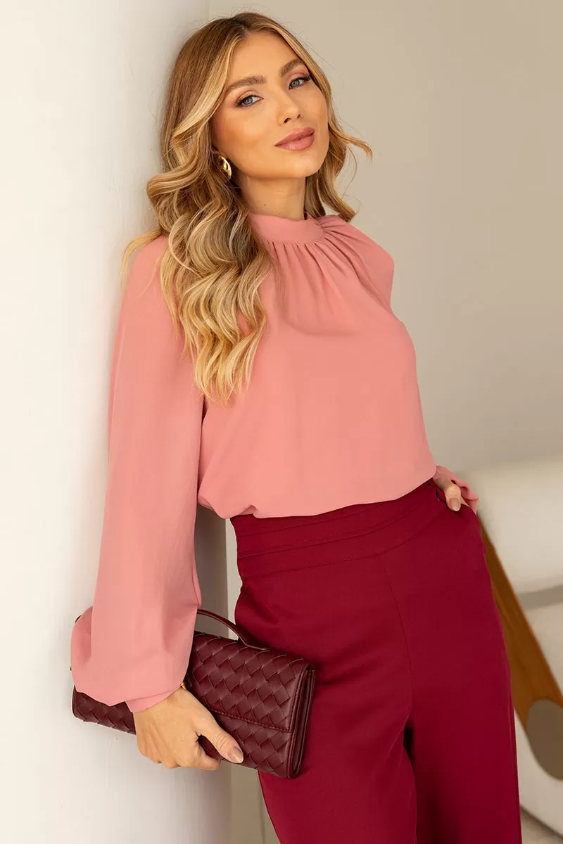Miss Misses - Celina Crepe Shirt with Ruffled Collar, Long Sleeves, Pink - 54515031 Miss Misses - Celina Crepe Shirt with Ruffled Collar, Long Sleeves, Pink - 54515031