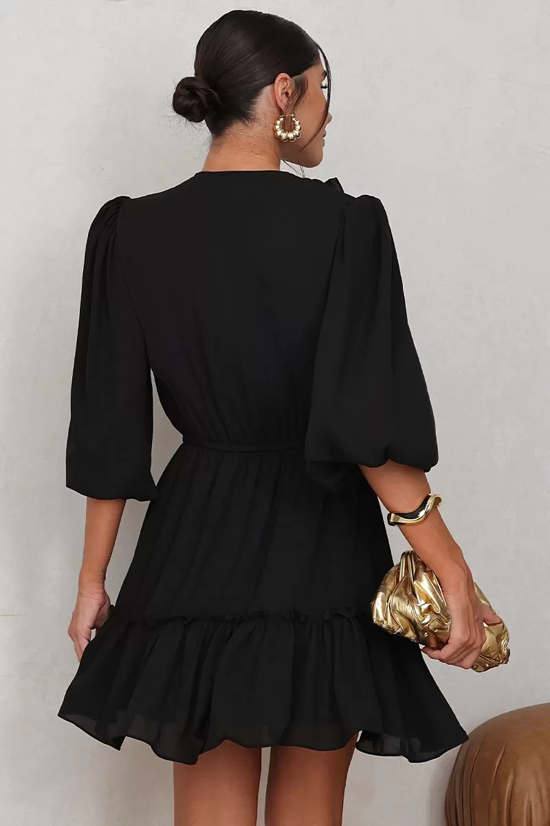 Miss Misses - Fatima Crepe Dress with EC frill and Black Button - 54501001 Miss Misses - Fatima Crepe Dress with EC frill and Black Button - 54501001