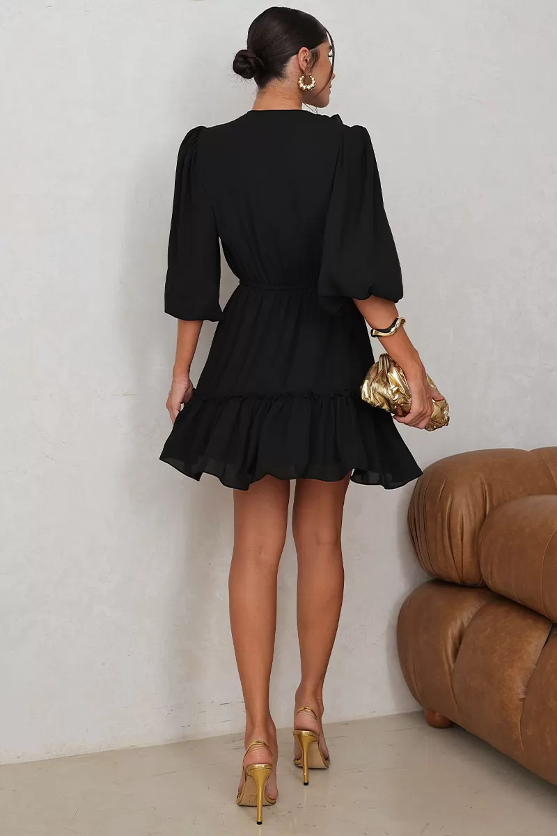 Miss Misses - Fatima Crepe Dress with EC frill and Black Button - 54501001 Miss Misses - Fatima Crepe Dress with EC frill and Black Button - 54501001