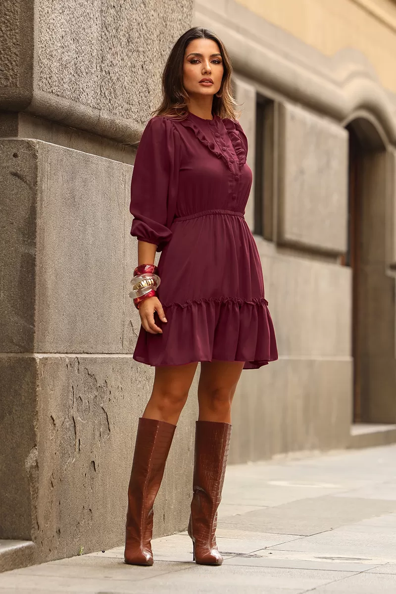 Miss Misses - Fatima Crepe Dress with EC Frill and Buttons - 54501018 Miss Misses - Fatima Crepe Dress with EC Frill and Buttons - 54501018