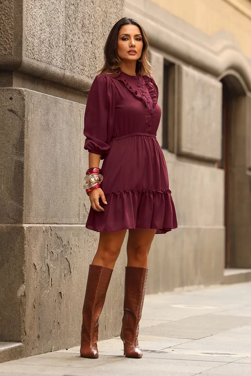 Miss Misses - Fatima Crepe Dress with EC Frill and Buttons - 54501018 Miss Misses - Fatima Crepe Dress with EC Frill and Buttons - 54501018