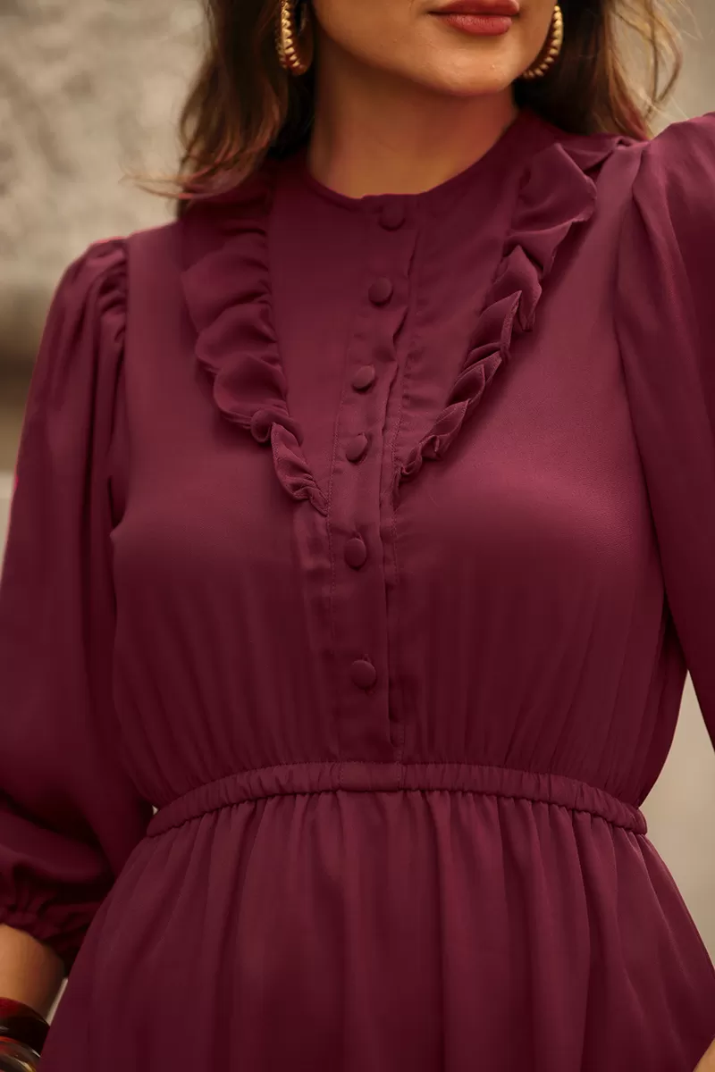 Miss Misses - Fatima Crepe Dress with EC Frill and Buttons - 54501018 Miss Misses - Fatima Crepe Dress with EC Frill and Buttons - 54501018