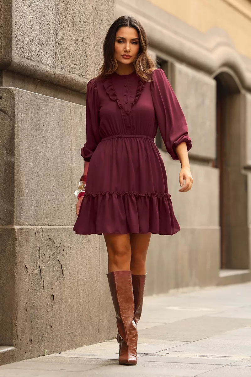 Miss Misses - Fatima Crepe Dress with EC Frill and Buttons - 54501018 Miss Misses - Fatima Crepe Dress with EC Frill and Buttons - 54501018