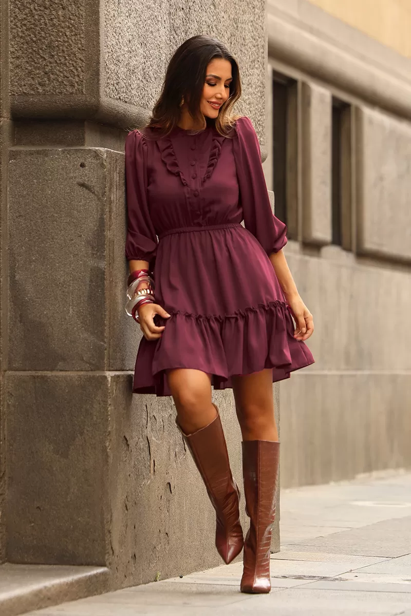 Miss Misses - Fatima Crepe Dress with EC Frill and Buttons - 54501018 Miss Misses - Fatima Crepe Dress with EC Frill and Buttons - 54501018