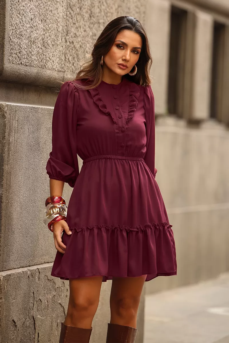 Miss Misses - Fatima Crepe Dress with EC Frill and Buttons - 54501018 Miss Misses - Fatima Crepe Dress with EC Frill and Buttons - 54501018