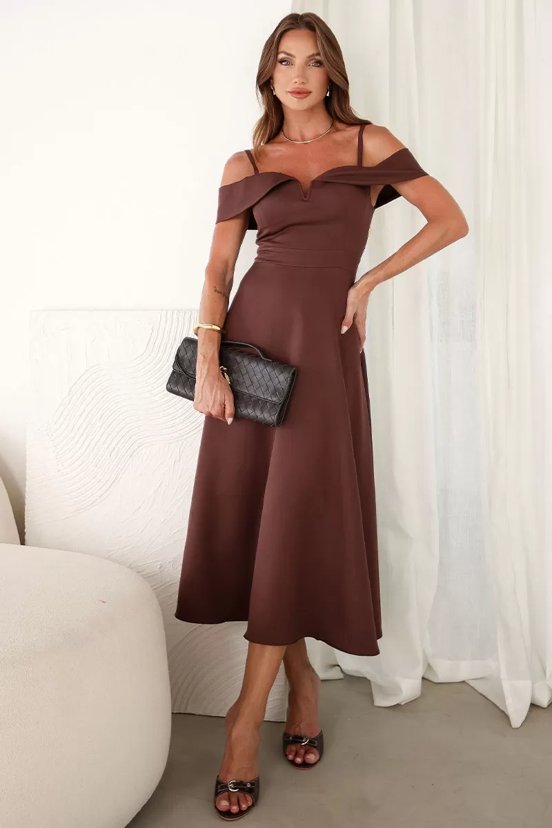 Miss Misses - Flavia Off-the-Shoulder Dress with Brown Straps - 54294214 Miss Misses - Flavia Off-the-Shoulder Dress with Brown Straps - 54294214
