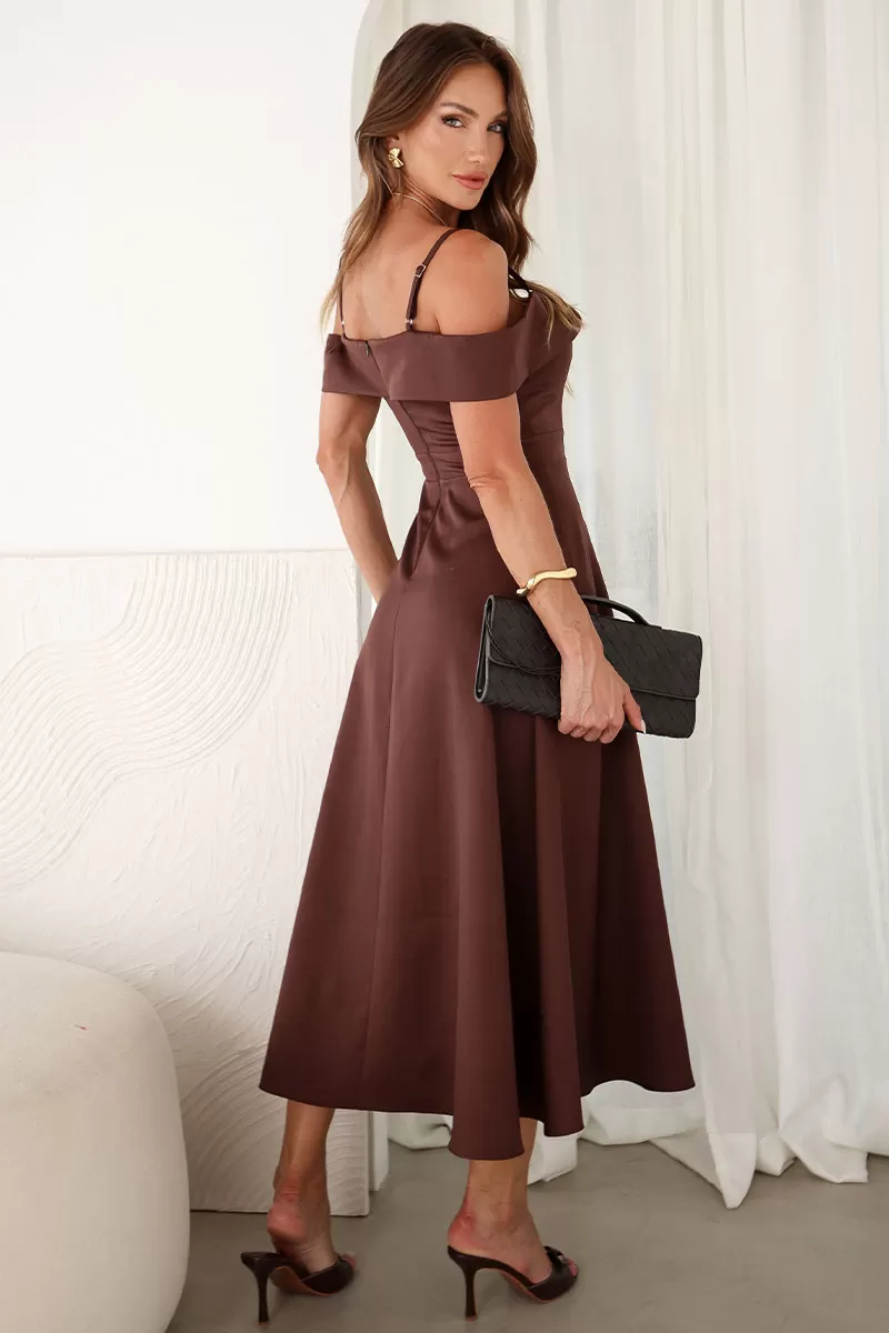 Miss Misses - Flavia Off-the-Shoulder Dress with Brown Straps - 54294214 Miss Misses - Flavia Off-the-Shoulder Dress with Brown Straps - 54294214