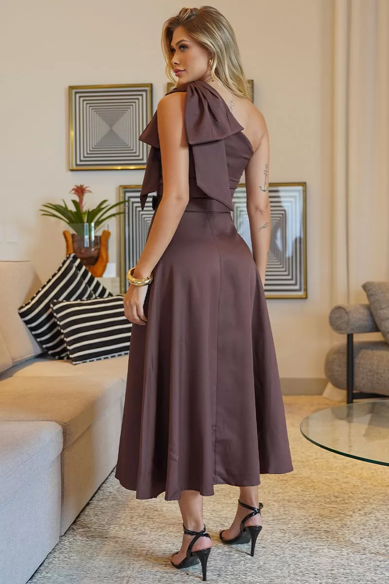 Miss Misses - Julia One Shoulder Dress with EC/Belt Bow Brown - 54384214 Miss Misses - Julia One Shoulder Dress with EC/Belt Bow Brown - 54384214