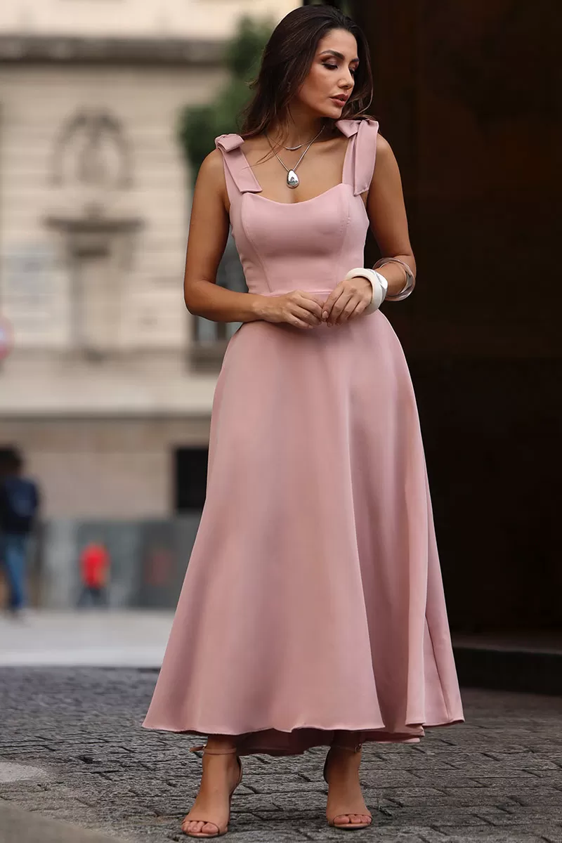 Miss Misses - Katia Dress with Straps and Bow with Pink Fin - 54421031 Miss Misses - Katia Dress with Straps and Bow with Pink Fin - 54421031
