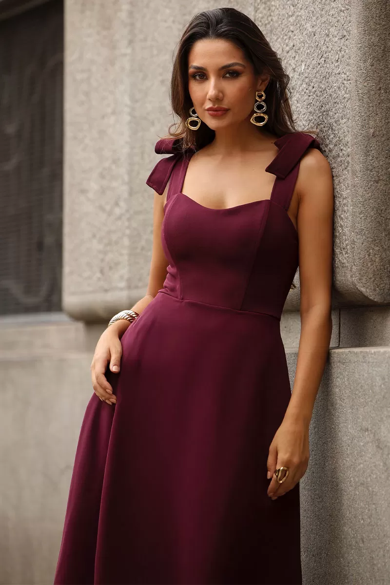 Miss Misses - Katia Dress with Straps and Bow with Wine Fin - 54421006 Miss Misses - Katia Dress with Straps and Bow with Wine Fin - 54421006
