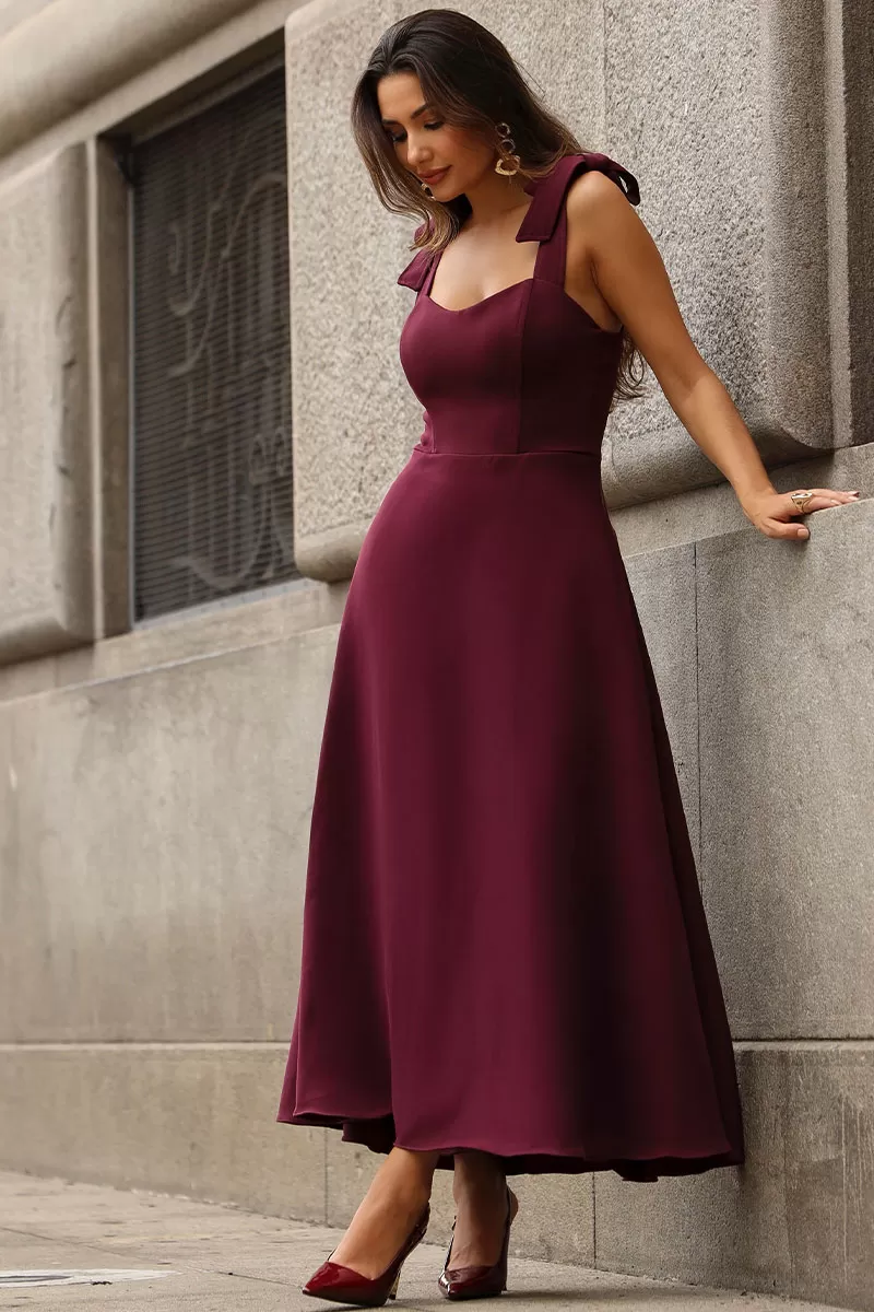 Miss Misses - Katia Dress with Straps and Bow with Wine Fin - 54421006 Miss Misses - Katia Dress with Straps and Bow with Wine Fin - 54421006