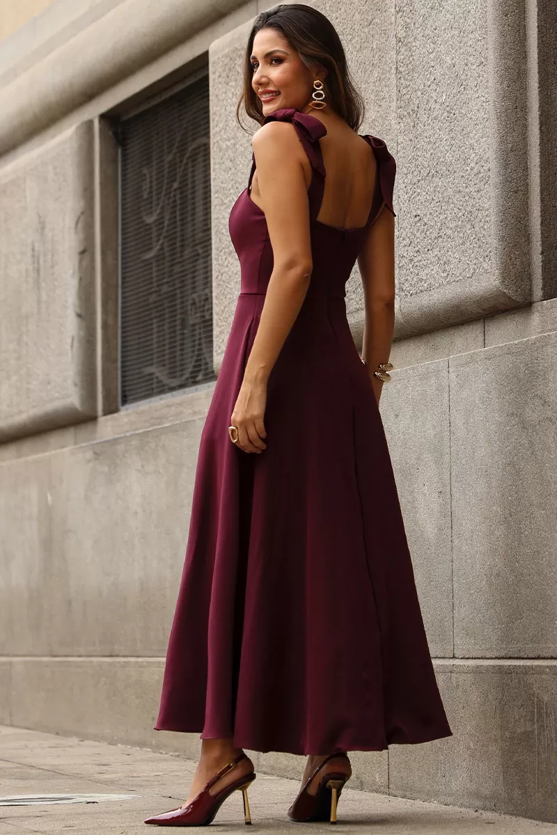 Miss Misses - Katia Dress with Straps and Bow with Wine Fin - 54421006 Miss Misses - Katia Dress with Straps and Bow with Wine Fin - 54421006