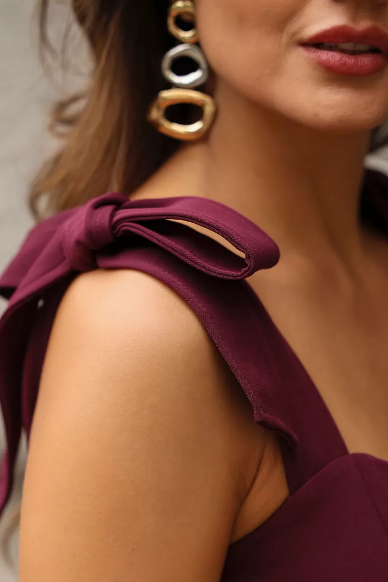 Miss Misses - Katia Dress with Straps and Bow with Wine Fin - 54421006 Miss Misses - Katia Dress with Straps and Bow with Wine Fin - 54421006