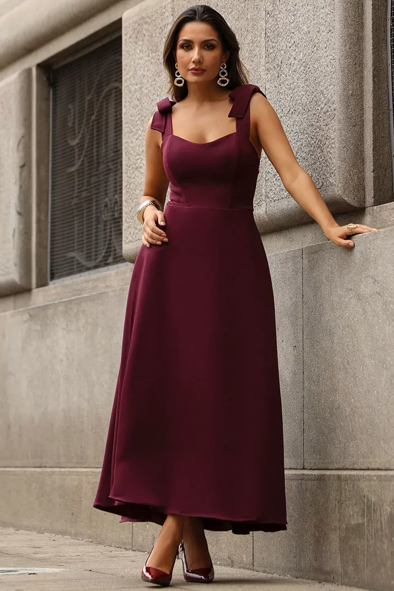 Miss Misses - Katia Dress with Straps and Bow with Wine Fin - 54421006 Miss Misses - Katia Dress with Straps and Bow with Wine Fin - 54421006