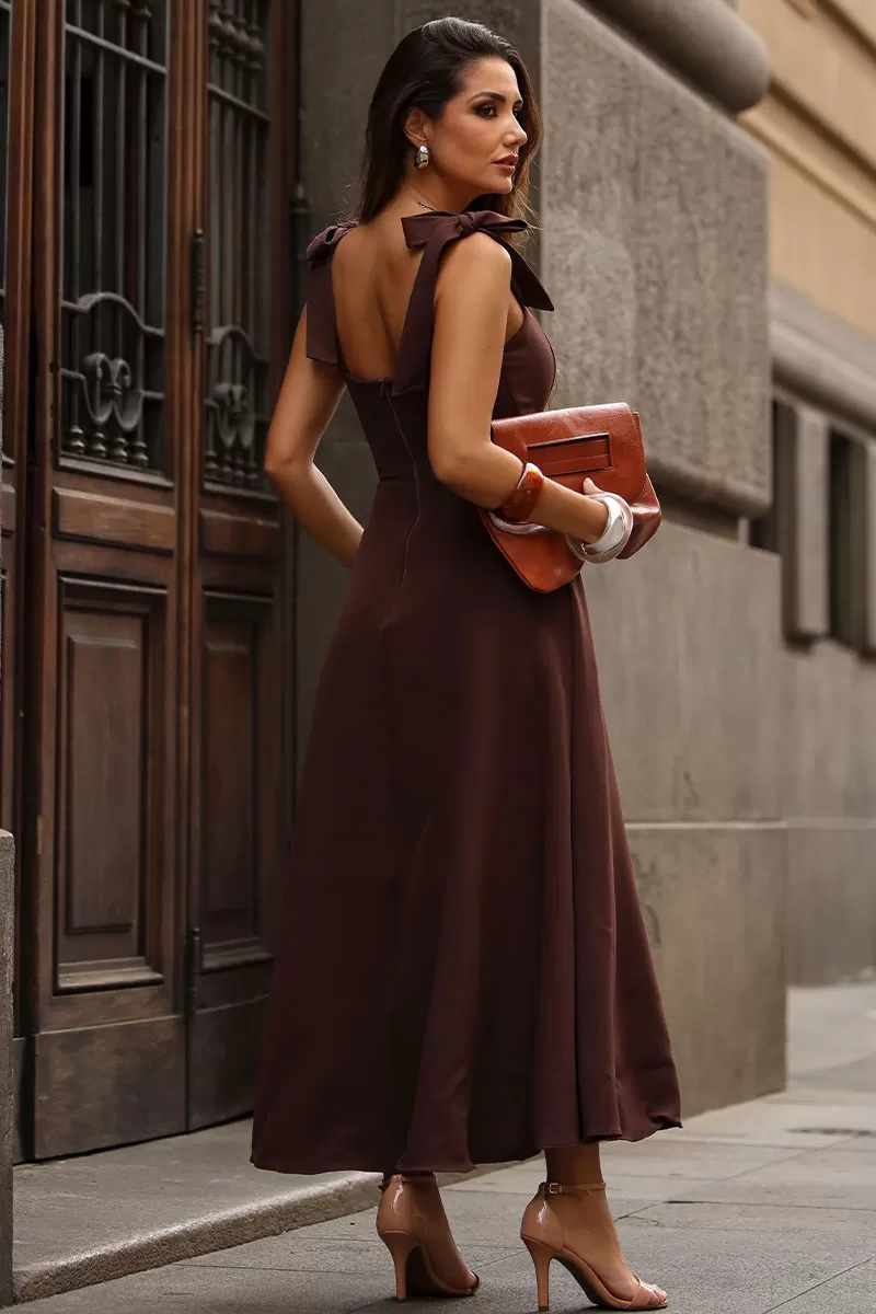 Miss Misses - Katia Dress with Straps and Bow and Brown Fin - 54421214 Miss Misses - Katia Dress with Straps and Bow and Brown Fin - 54421214