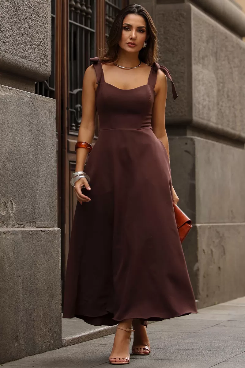 Miss Misses - Katia Dress with Straps and Bow and Brown Fin - 54421214 Miss Misses - Katia Dress with Straps and Bow and Brown Fin - 54421214