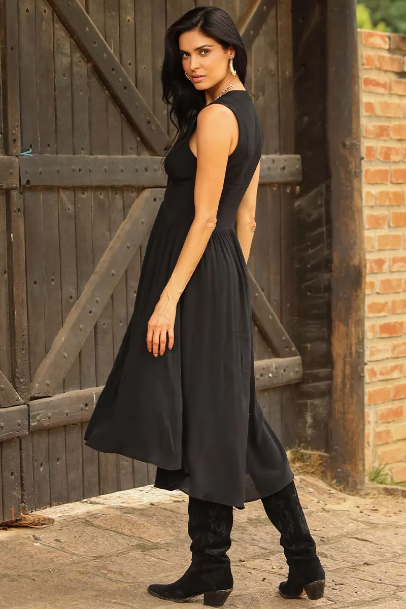 Miss Misses - Heide Dress Open Front With Buttons Black - 54522001 Miss Misses - Heide Dress Open Front With Buttons Black - 54522001