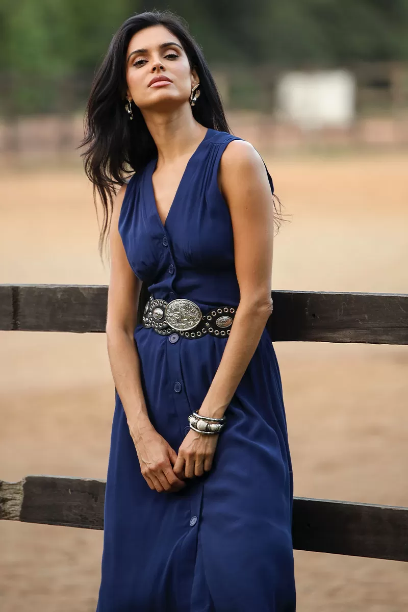 Miss Misses - Heide Dress Open Front With Buttons Navy - 54522004 Miss Misses - Heide Dress Open Front With Buttons Navy - 54522004