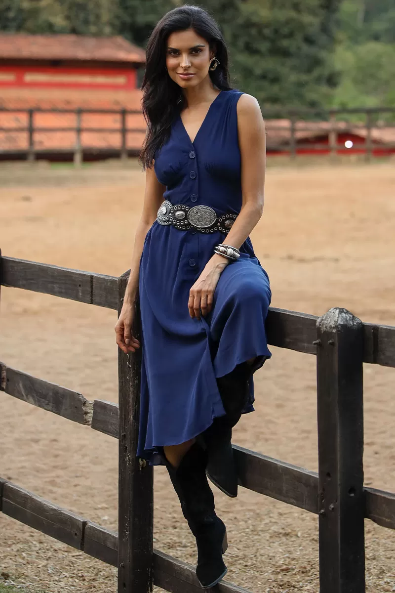 Miss Misses - Heide Dress Open Front With Buttons Navy - 54522004 Miss Misses - Heide Dress Open Front With Buttons Navy - 54522004
