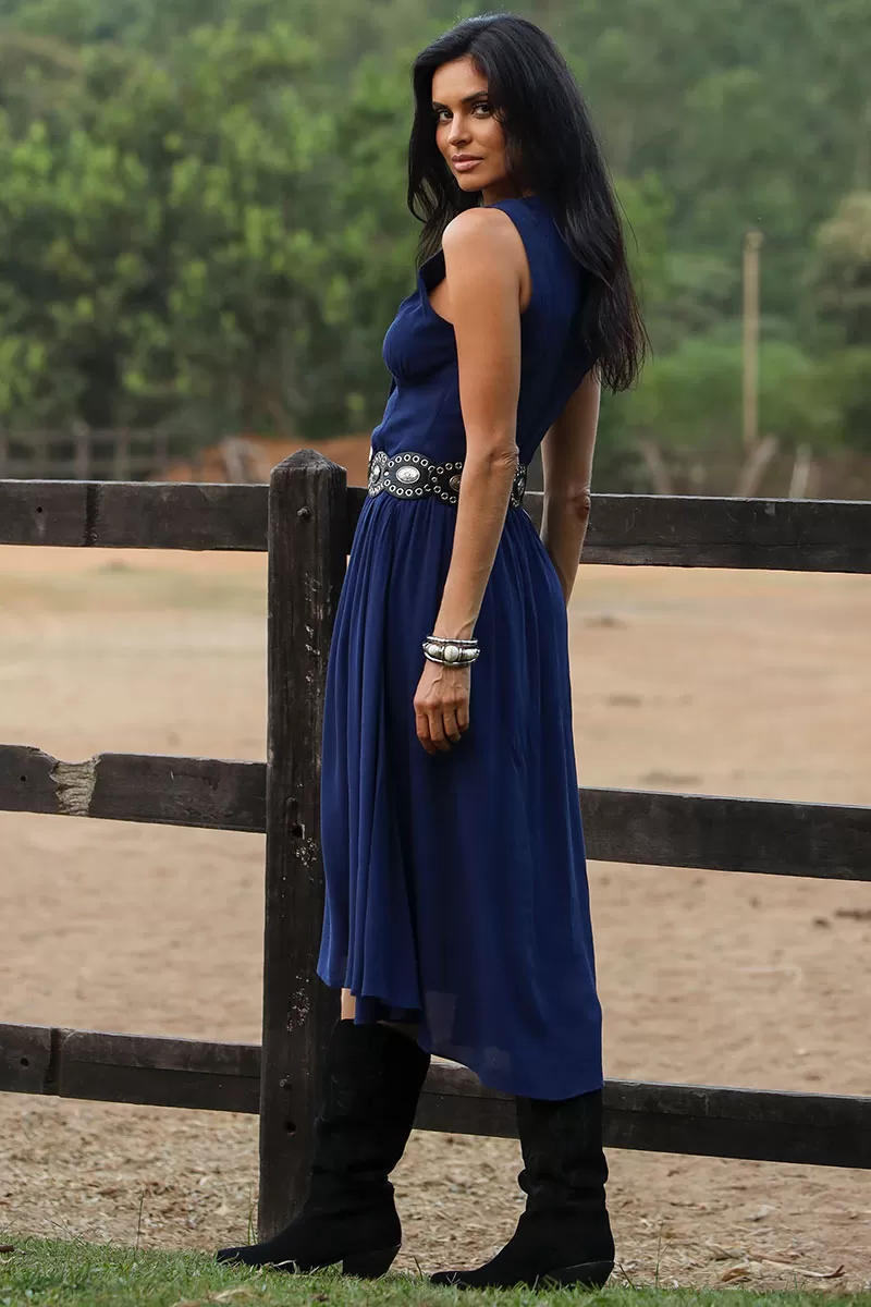 Miss Misses - Heide Dress Open Front With Buttons Navy - 54522004 Miss Misses - Heide Dress Open Front With Buttons Navy - 54522004