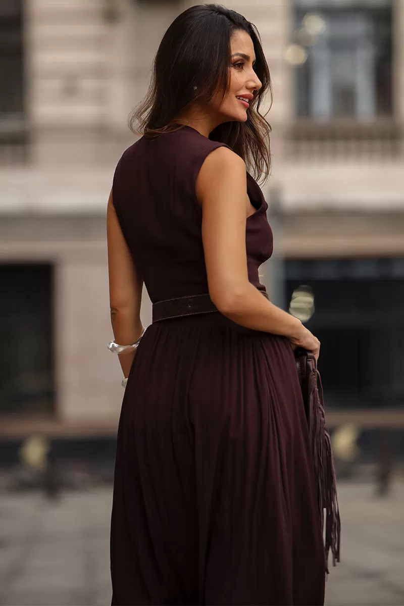 Miss Misses - Heide Open Front Dress with Buttons in Brown - 54522214 Miss Misses - Heide Open Front Dress with Buttons in Brown - 54522214