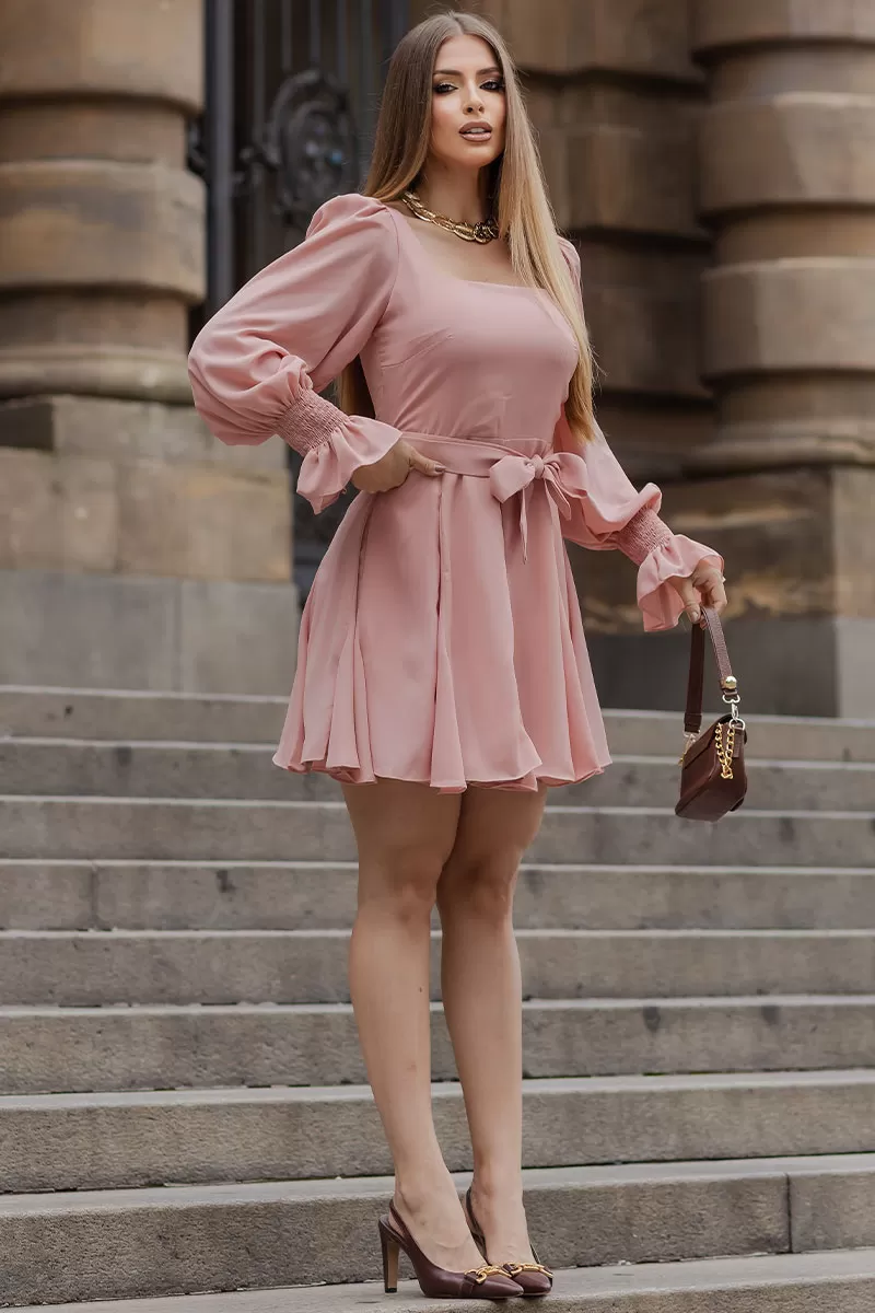 Miss Misses - Franciele Crepe Dress Long Sleeve EC/ Pink Zipper - 54517031