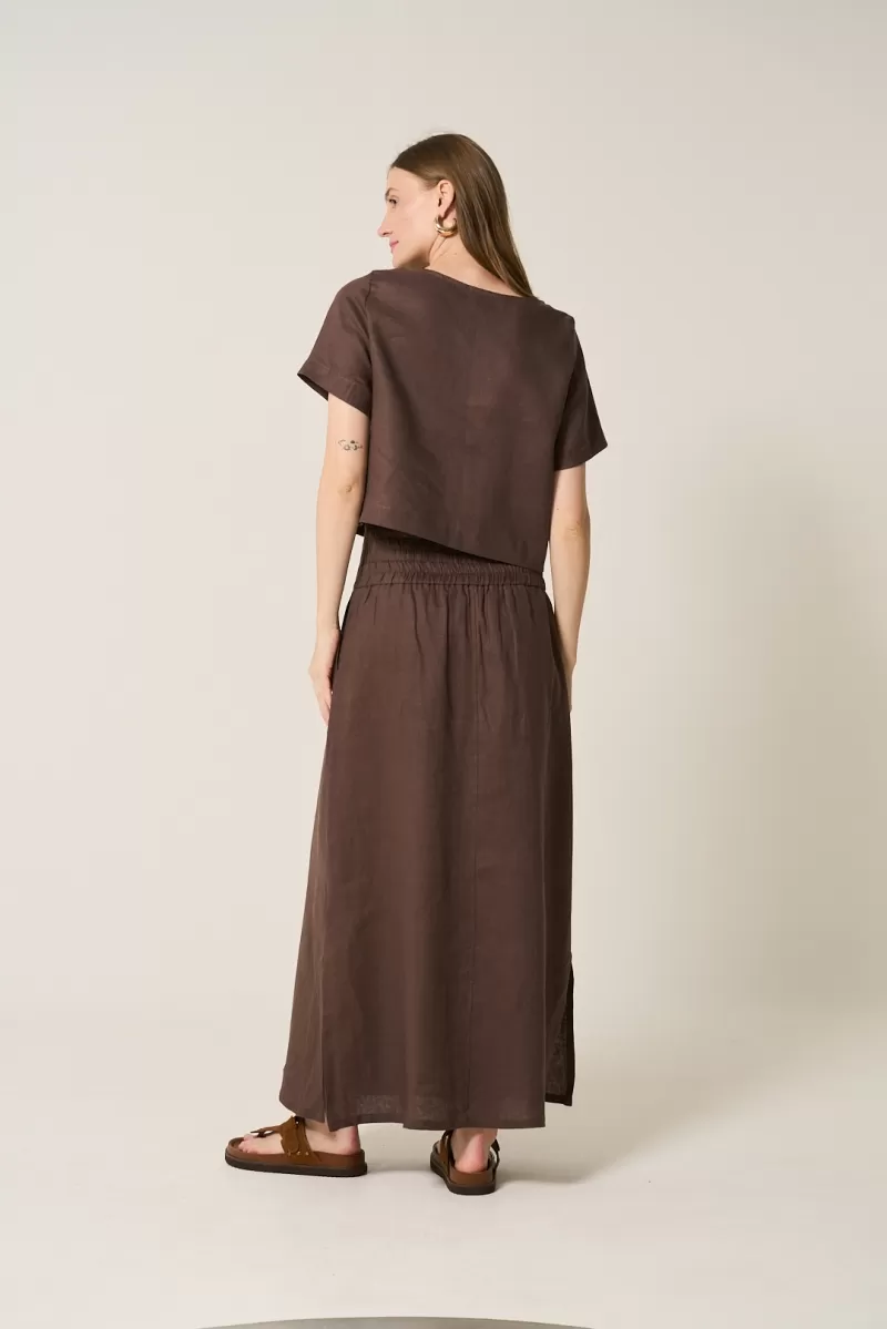 Hidrogênio - LONG STRAIGHT SKIRT WITH SLIT IN BROWN - 20299031 Hidrogênio - LONG STRAIGHT SKIRT WITH SLIT IN BROWN - 20299031