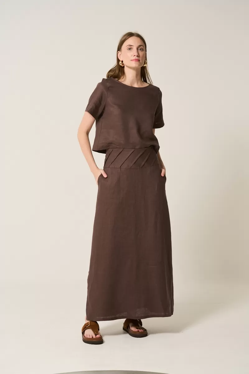 Hidrogênio - LONG STRAIGHT SKIRT WITH SLIT IN BROWN - 20299031 Hidrogênio - LONG STRAIGHT SKIRT WITH SLIT IN BROWN - 20299031