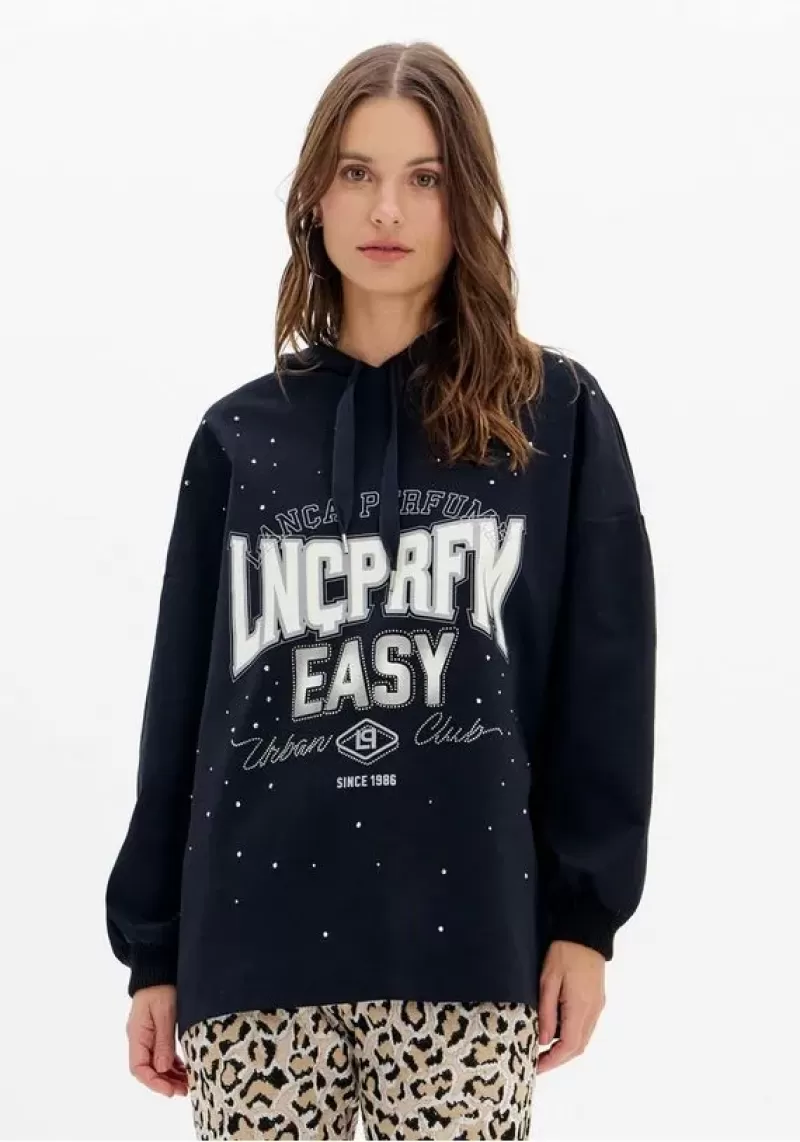 LANÇA PERFUME - Oversized Long Blouse With Hood And Sparkles Launches Perfume - 0737
