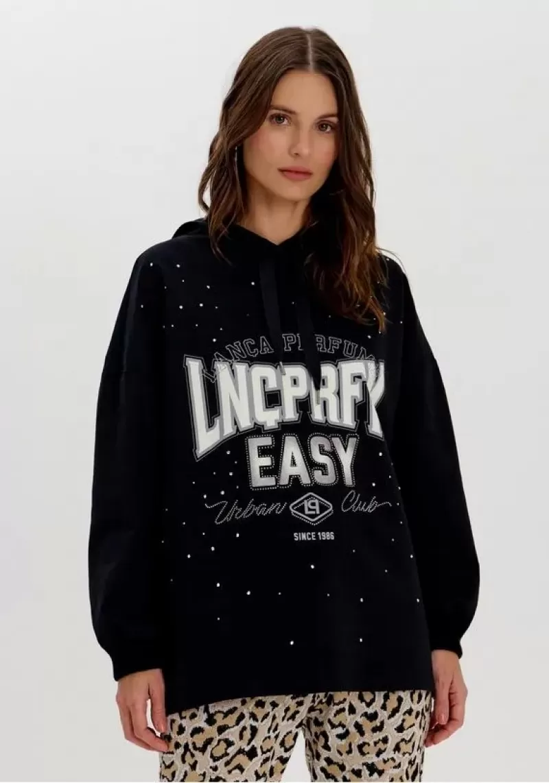 LANÇA PERFUME - Oversized Long Blouse With Hood And Sparkles Launches Perfume - 0737 LANÇA PERFUME - Oversized Long Blouse With Hood And Sparkles Launches Perfume - 0737
