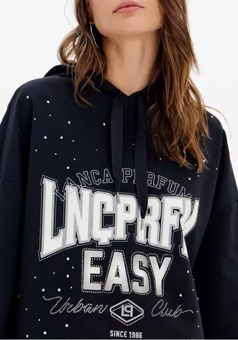 LANÇA PERFUME - Oversized Long Blouse With Hood And Sparkles Launches Perfume - 0737 LANÇA PERFUME - Oversized Long Blouse With Hood And Sparkles Launches Perfume - 0737