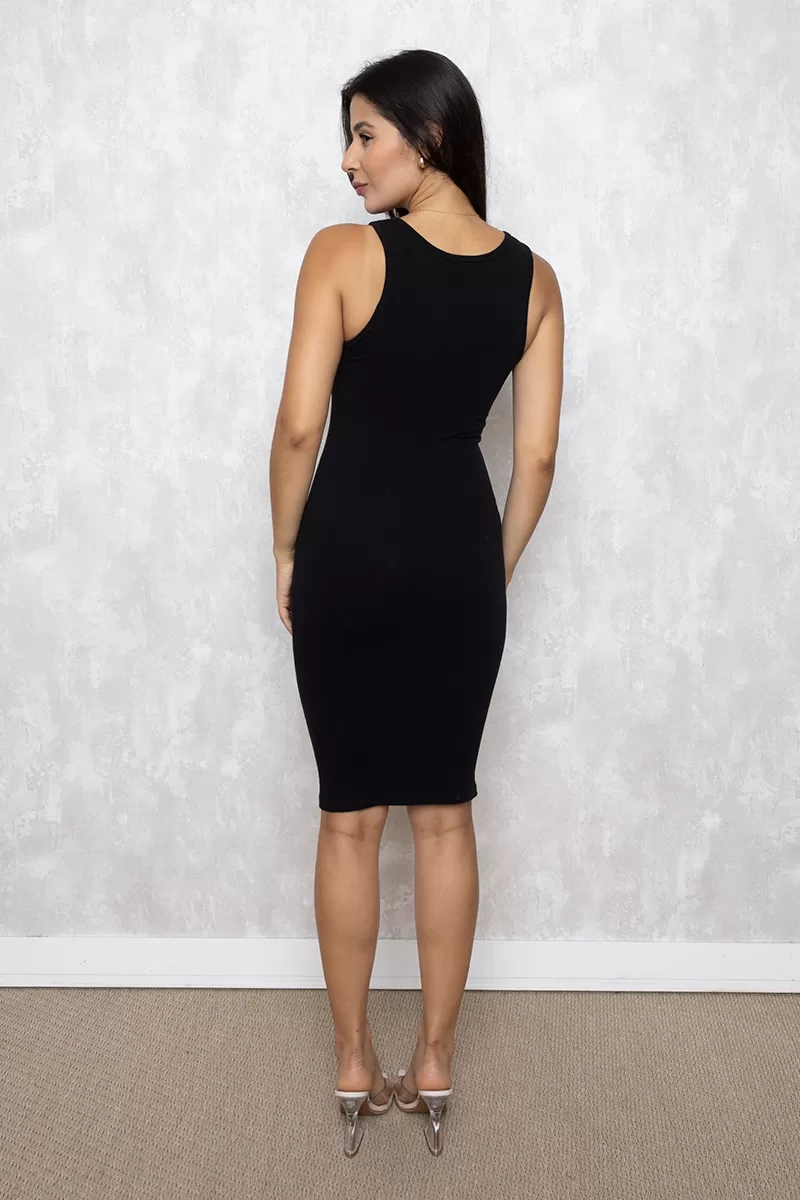 Dress Us - Black Fitted Ribbed Tank Shirt Midi Dress - 130043PRETO Dress Us - Black Fitted Ribbed Tank Shirt Midi Dress - 130043PRETO