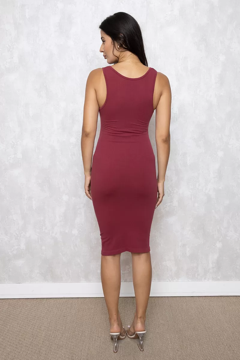 Dress Us - Midi Dress Tank Shirt Ribbed Fitted Burgundy - 130043BORDO Dress Us - Midi Dress Tank Shirt Ribbed Fitted Burgundy - 130043BORDO