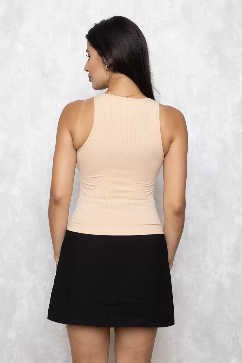 Dress Us - Basic Ribbed Beige Tank Shirt - 3531BBEGE Dress Us - Basic Ribbed Beige Tank Shirt - 3531BBEGE
