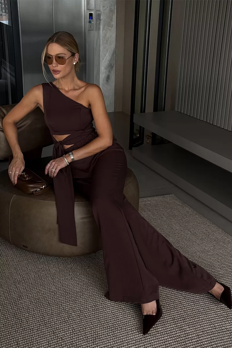 Dot Clothing - Katia Dot Clothing Brown Tie Detail Jumpsuit - 2636MARROM Dot Clothing - Katia Dot Clothing Brown Tie Detail Jumpsuit - 2636MARROM