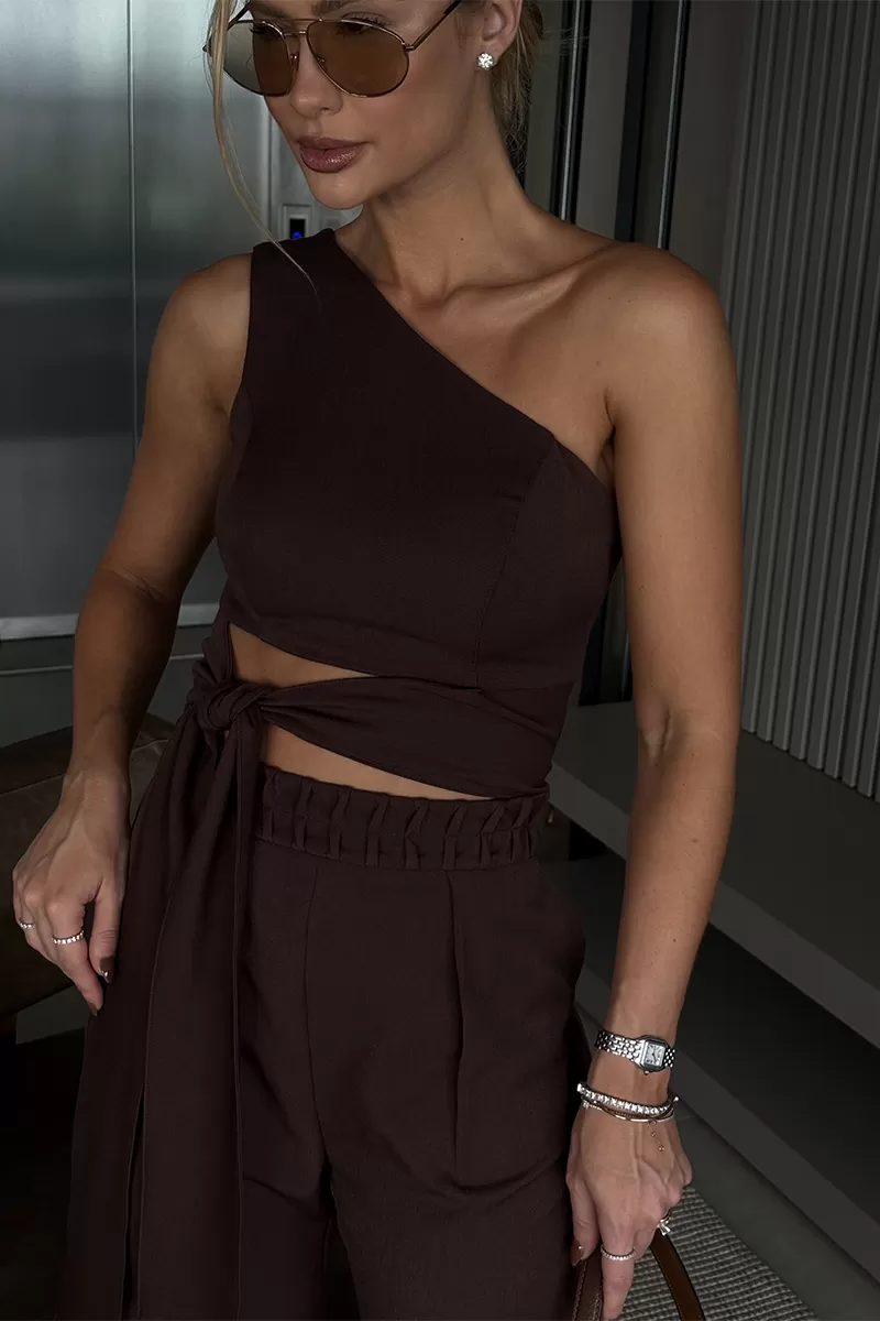 Dot Clothing - Katia Dot Clothing Brown Tie Detail Jumpsuit - 2636MARROM Dot Clothing - Katia Dot Clothing Brown Tie Detail Jumpsuit - 2636MARROM