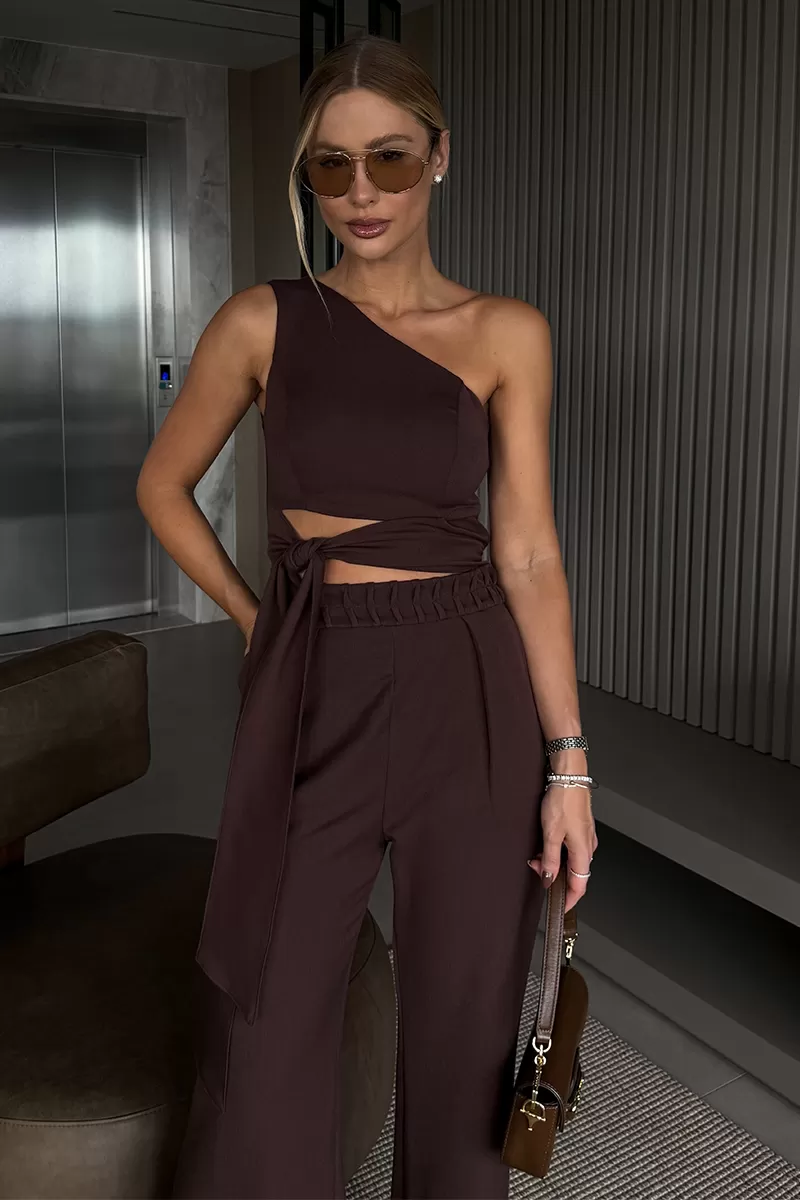 Dot Clothing - Katia Dot Clothing Brown Tie Detail Jumpsuit - 2636MARROM Dot Clothing - Katia Dot Clothing Brown Tie Detail Jumpsuit - 2636MARROM