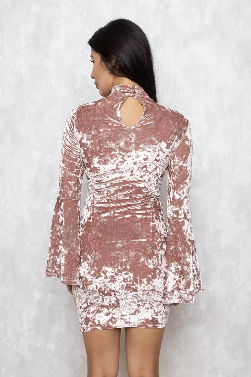 Miss Misses - Miss Misses Flare Sleeve Dress Pink - 12035ROSE