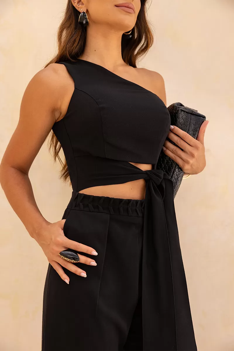 Dot Clothing - Katia Dot Clothing Jumpsuit with Tie Detail in Black - 2636PRETO Dot Clothing - Katia Dot Clothing Jumpsuit with Tie Detail in Black - 2636PRETO