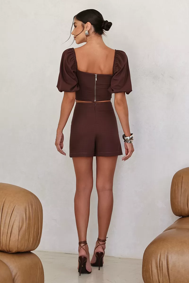 Dot Clothing - Sonia Dot Clothing Cropped and Shorts Brown Set - 2673MARROM Dot Clothing - Sonia Dot Clothing Cropped and Shorts Brown Set - 2673MARROM