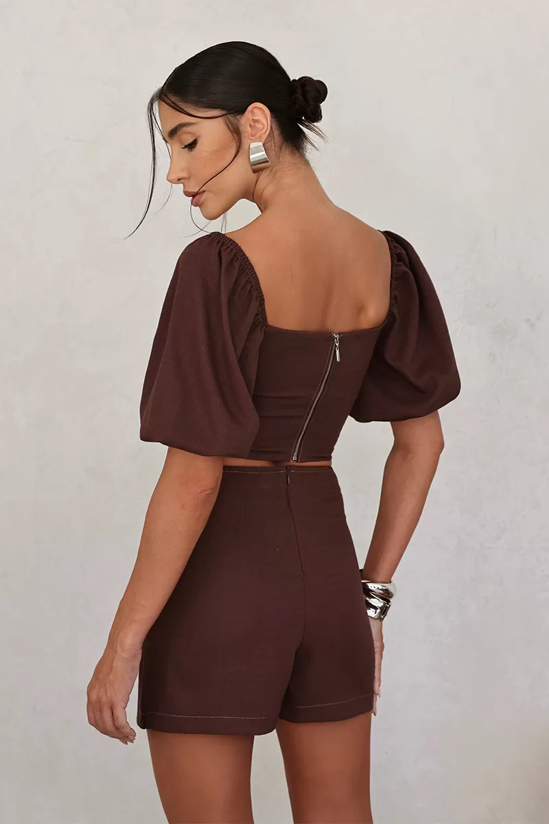 Dot Clothing - Sonia Dot Clothing Cropped and Shorts Brown Set - 2673MARROM Dot Clothing - Sonia Dot Clothing Cropped and Shorts Brown Set - 2673MARROM