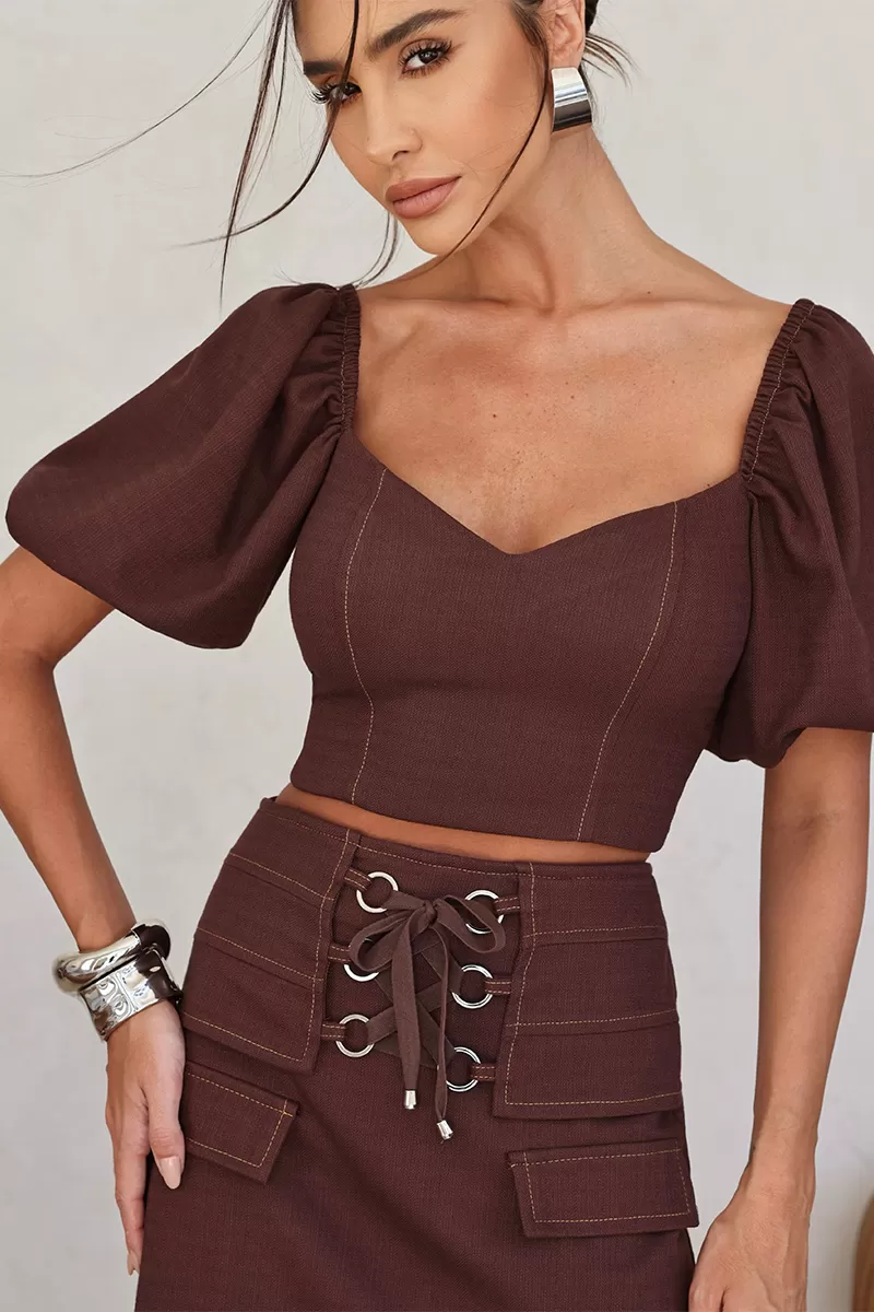 Dot Clothing - Sonia Dot Clothing Cropped and Shorts Brown Set - 2673MARROM Dot Clothing - Sonia Dot Clothing Cropped and Shorts Brown Set - 2673MARROM