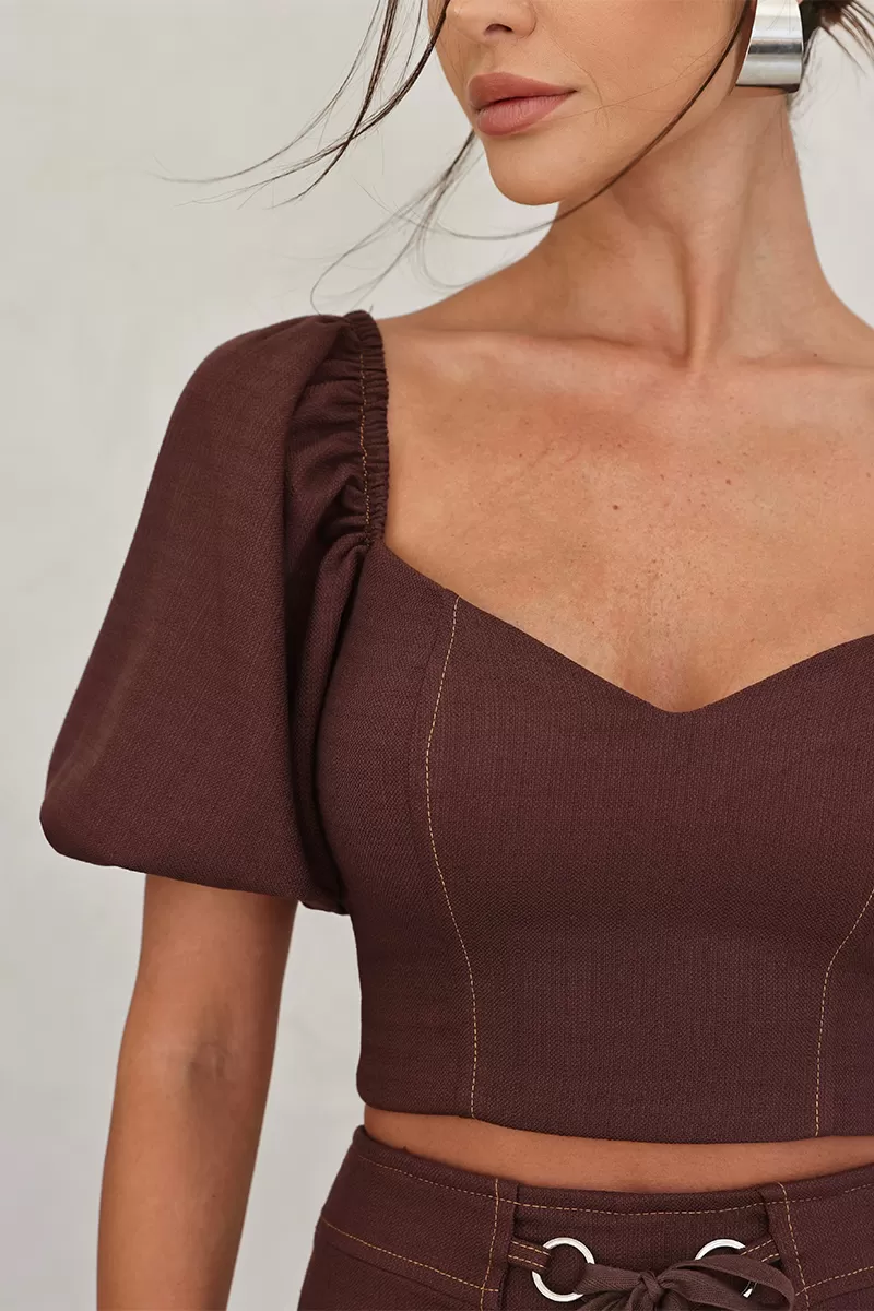Dot Clothing - Maelli Dot Clothing Cropped and Pants Set Brown - 2664MARROM Dot Clothing - Maelli Dot Clothing Cropped and Pants Set Brown - 2664MARROM