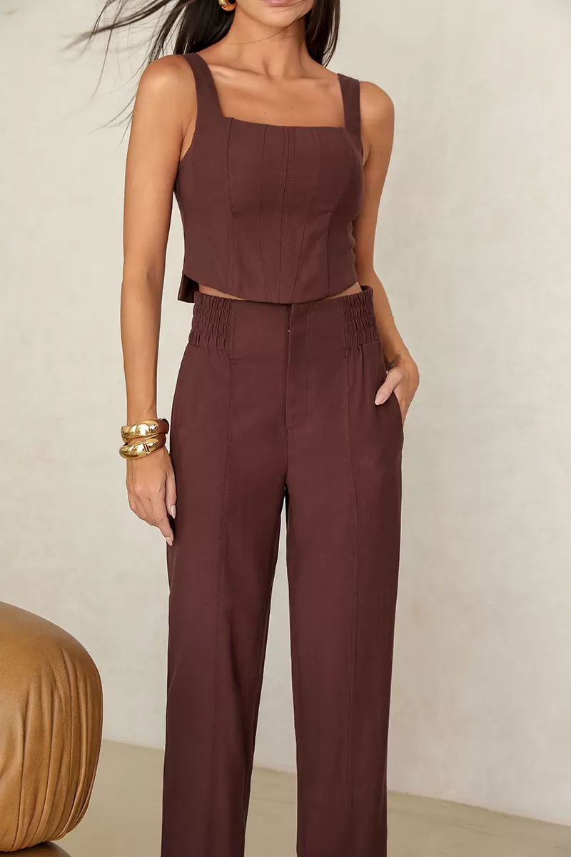 Dot Clothing - Maelli Dot Clothing Cropped and Pants Set Brown - 2664MARROM Dot Clothing - Maelli Dot Clothing Cropped and Pants Set Brown - 2664MARROM