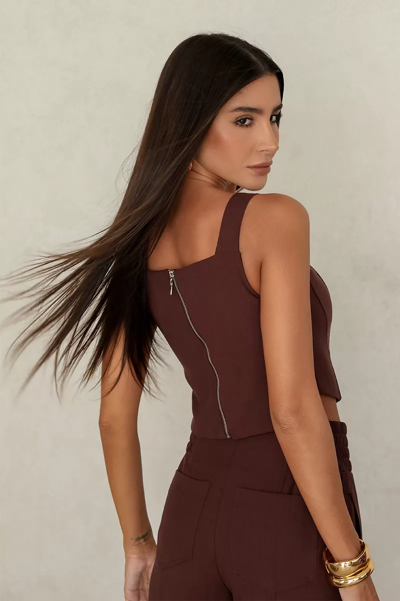 Dot Clothing - Maelli Dot Clothing Cropped and Pants Set Brown - 2664MARROM Dot Clothing - Maelli Dot Clothing Cropped and Pants Set Brown - 2664MARROM