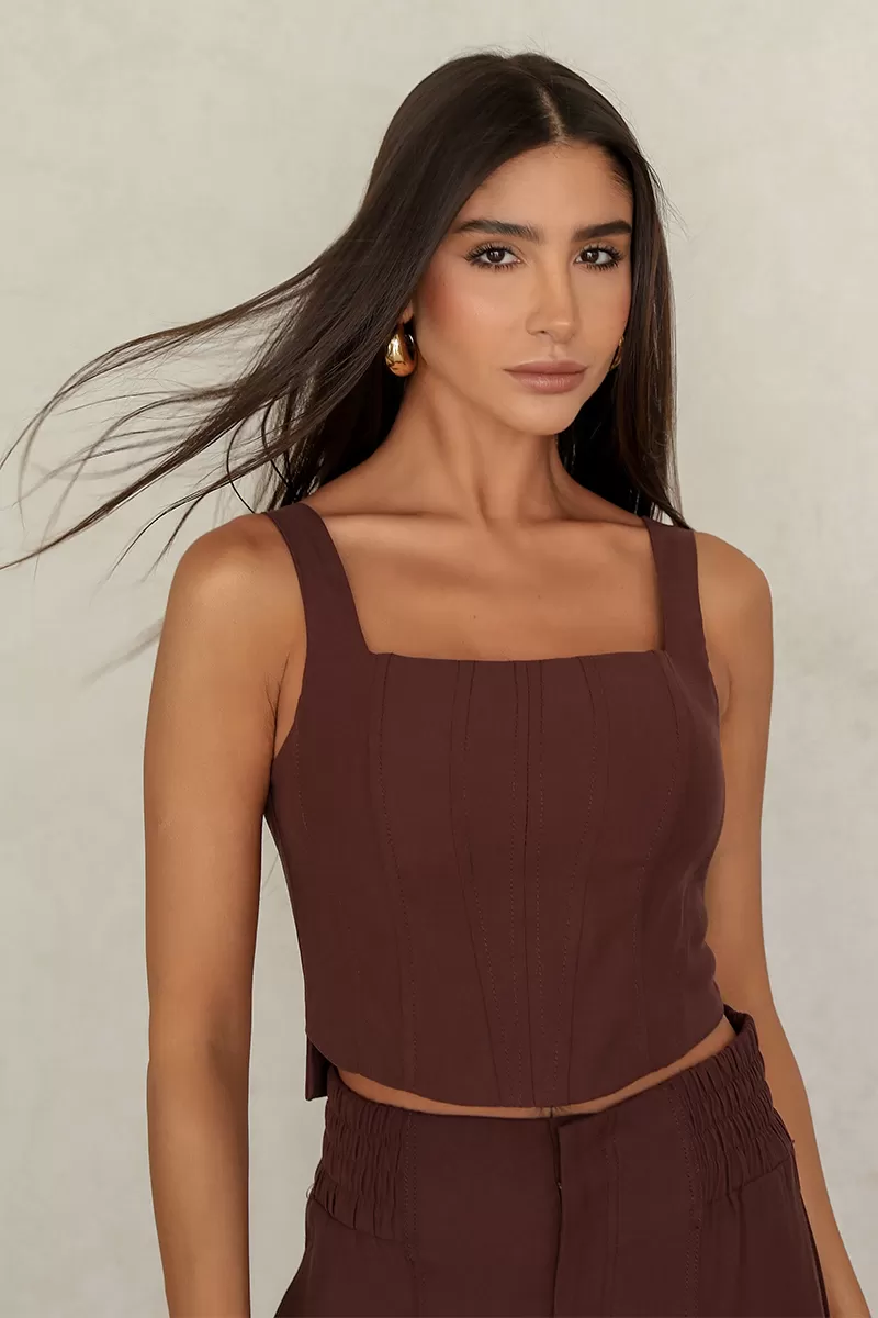 Dot Clothing - Maelli Dot Clothing Cropped and Pants Set Brown - 2664MARROM Dot Clothing - Maelli Dot Clothing Cropped and Pants Set Brown - 2664MARROM